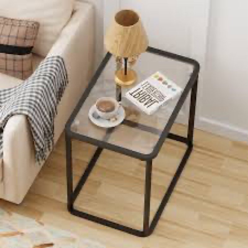 garden 4 you glass side table, rectangle end table with metal frame, modern bedside table for office