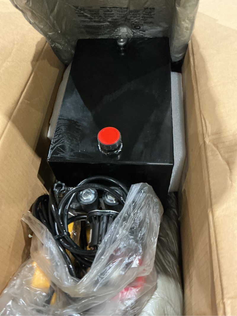 Condition photo showing As Is for dc house hydraulic power unit 15 quart double acting hydraulic pump dc 12v power unit metal reservoir for dump trailer car lifting