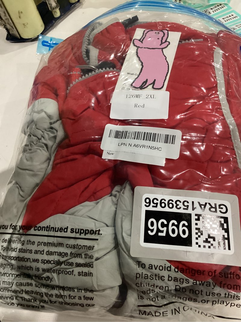 Condition photo showing As Is for fuamey dog coat for large dogs,waterproof dog winter jacket with harness built in puppy cold weather coats reflective pet vest with zipper warm fleece dogs snowsuit windproof red xxl xxl(chest:35in) red