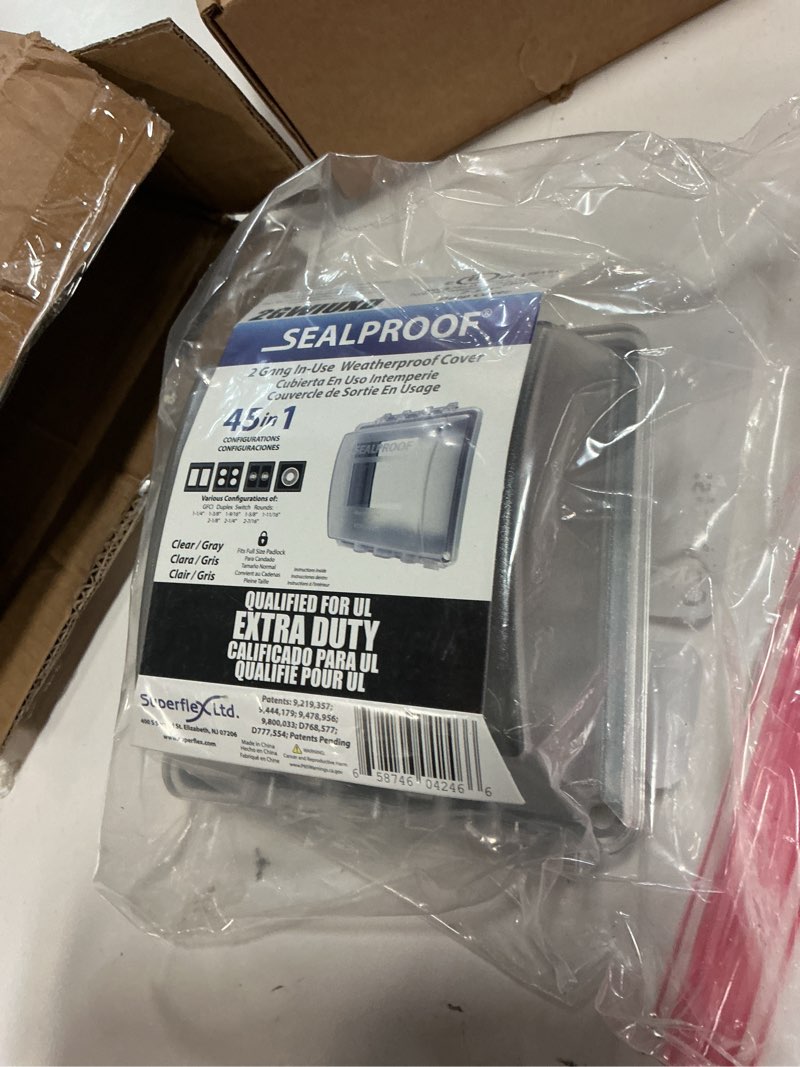 Condition photo showing Good Condition for sealproof 2-gang weatherproof in use outlet cover | two gang outdoor plug and receptacle protector, lockable, ul extra duty compliant, 45 configurations standard