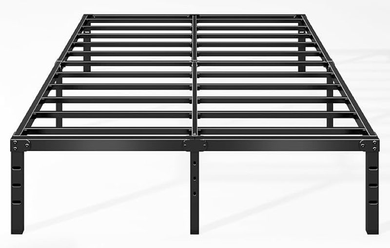 King Size Metal Bed Frame, 18" Heavy Duty, No Box Spring Needed, Under Bed Storage, Durable, Easy Assembly, Compatible with Headboard/Footboard, 5-Year Warranty