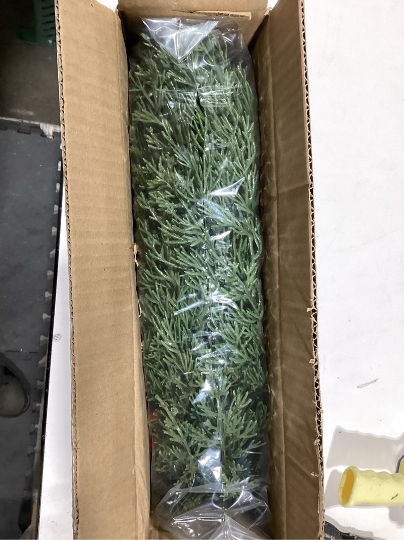 Condition photo showing Good Condition for Christmas Cedar Garland for Mantle, Realistic Greenery Garland, Thickness Artificial Pine Garlands for Christmas Mantel Table Outdoor Indoor Xmas Holiday Seasonal Decor(6FT Red Berries, Pine Cones) 6 FT