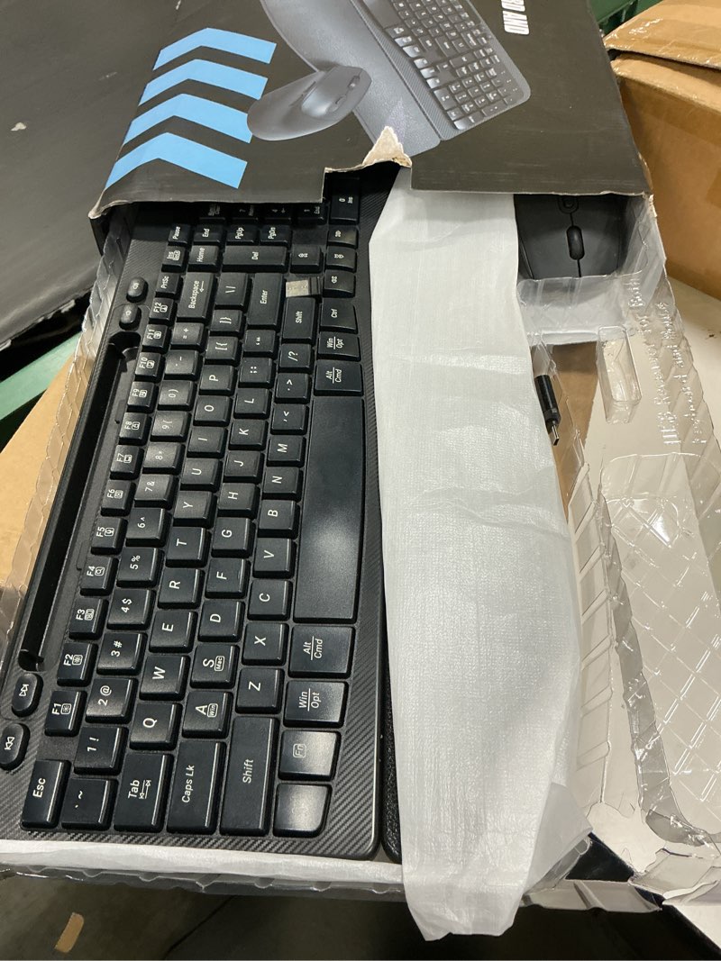 Condition photo showing Good Condition for wireless keyboard and mouse combo, wave keys full-sized ergonomic keyboard with cushioned plam rest, phone holder, comfortable natural typing, 2.4g cordless set for computer, laptop, pc, mac, windows black