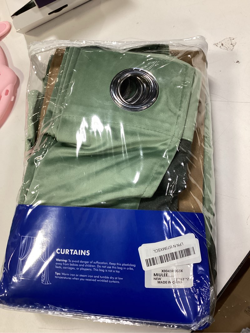 Condition photo showing New/Like New for MIULEE Velvet Curtains Sage Green Elegant Grommet Curtains Thermal Insulated Soundproof Room Darkening Curtains/Drapes for Classical Living Room Bedroom Decor 52 x 63 Inch Set of 2 Sage Green 52"W x 63"L (Pack of 2)