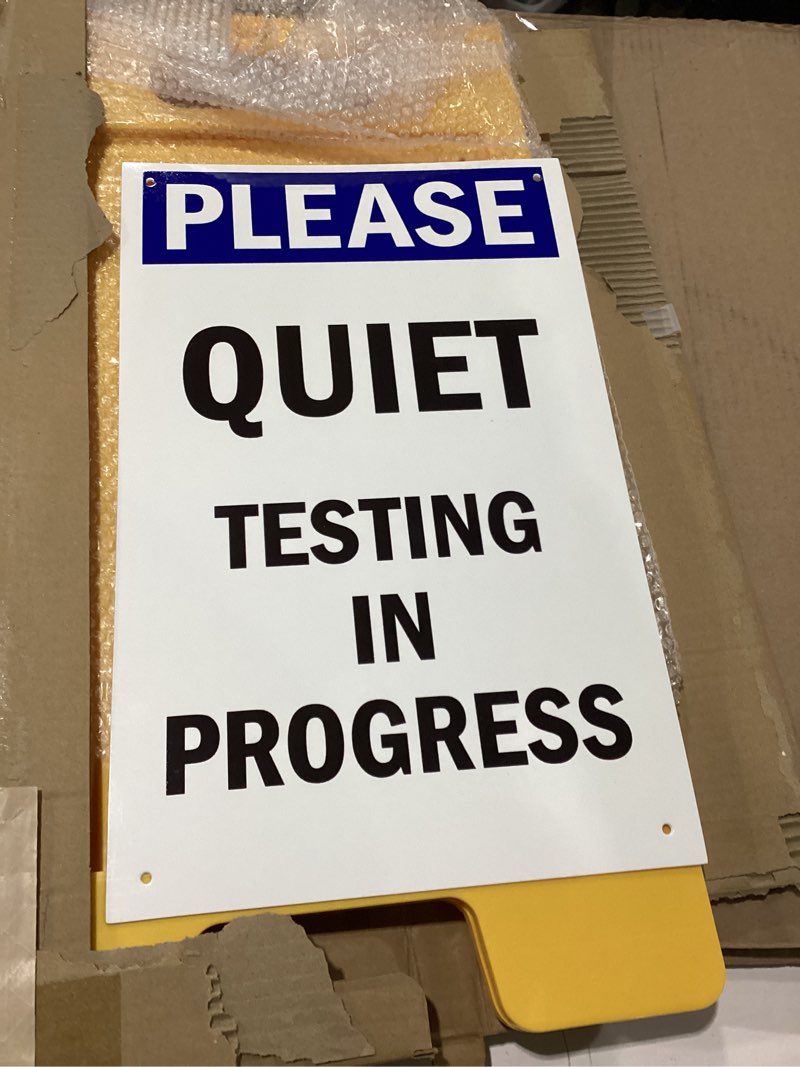 Condition photo showing Good Condition for smartsign "please quiet - testing in progress" folding floor sign | 25" x 12" plastic black/blue on white