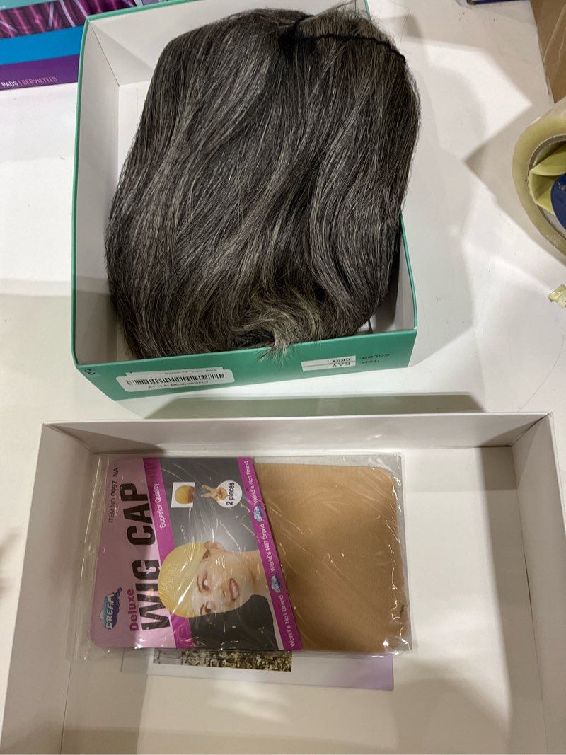 Condition photo showing Good Condition for HUA Grey Human Hair Pixie Cut Wigs for Black Women - Mixed 8 Inch Short Salt and Pepper Straight Layered Grey Wigs with Natural Wave