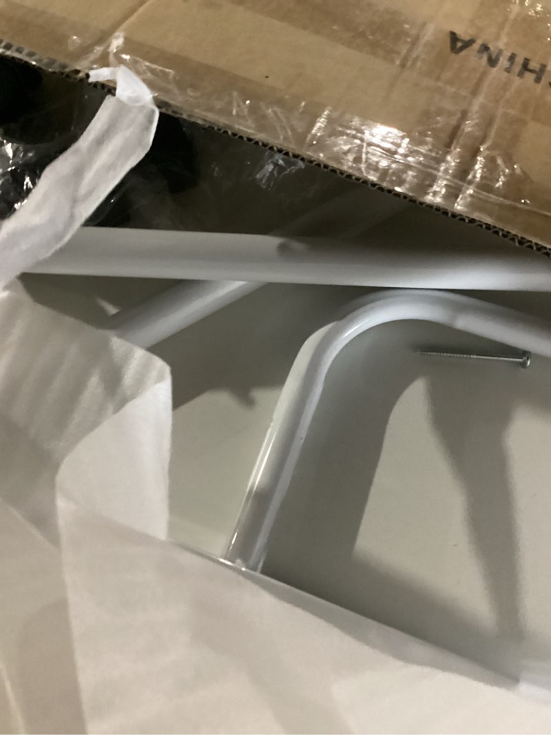 Condition photo showing New/Like New for Portable Desk with Wheels Small Standing Desk on Wheels Adjustable Height Rolling Desks for Small Spaces, 32" Computer Desks with Storage Shelves for Home Office Study White