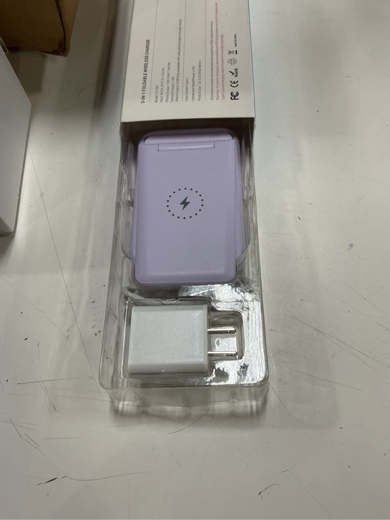 Condition photo showing Good Condition for Wireless Charging Station for Samsung/Android, Fast Wireless Watch Charger Station Compatible for Samsung Galaxy S25 Ultra/S24/S23+/Z Flip 7/6 Fold 7/6, Watch8/7/Pro/Active 2 Galaxy Buds3/2 Pro(Purple
