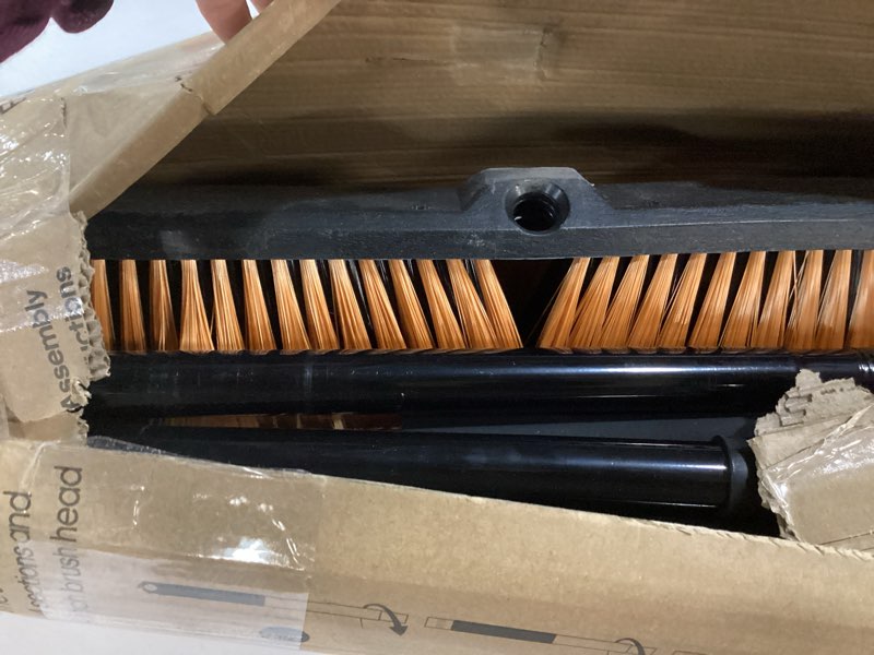 Condition photo showing As Is for PBHEPJ 24 Inchs Push Broom Outdoor Heavy Duty, Shop Broom with 60" Long Handle for Cleaning Outdoor or Indoor Tile, Garage, Shop, Deck, Concrete, Wood, Stone, Patio Floor, 2 Pack