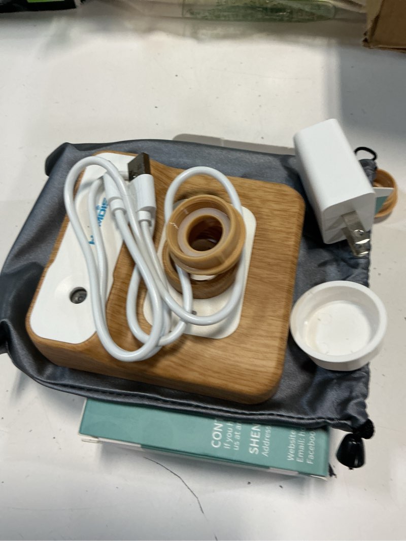Condition photo showing As Is for travel humidifier, portable humidifier for plants, bedroom, office, hotel or car, 5000mah battery operated mini cool mist humidifiers, quiet 23db, auto-off, night light & bpa-free, wood grain