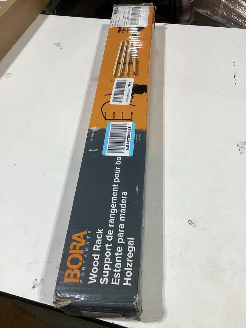 Condition photo showing Good Condition for 39.5 in. h x 72 in. w x 12.5 in. d 6-level orange/gray mounted steel garage wall shelf