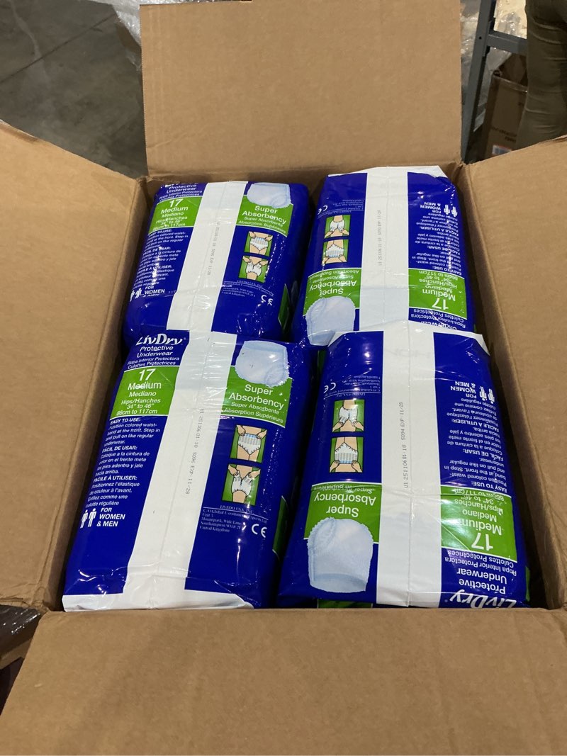 Condition photo showing New/Like New for livdry m overnight adult diapers for women and men, incontinence underwear, medium, 68-pack medium (68 count)
