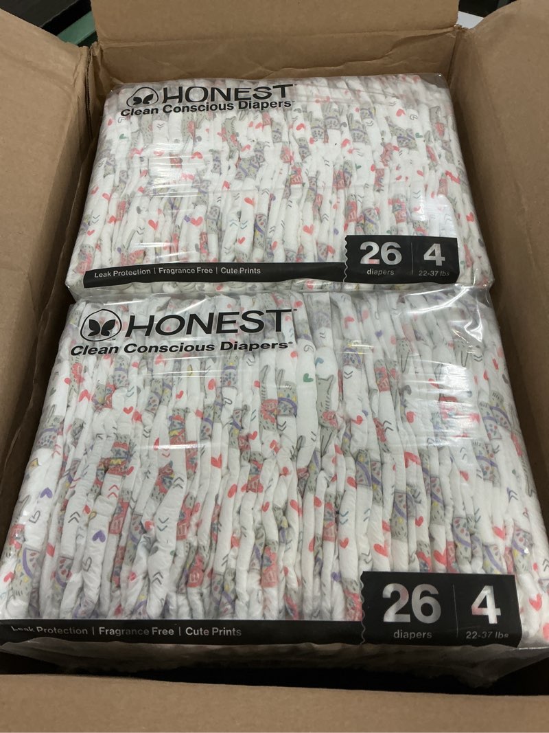 Condition photo showing New/Like New for The Honest Company Comfort Dry Disposable Diapers for Sensitive Skin, Hypoallergenic, Wild Thang + All The Alpacas, Super Club Box Size 4 (22–37 lbs) 104 Count Size 4 (104 Count) Wild Thang + All the Alpacas