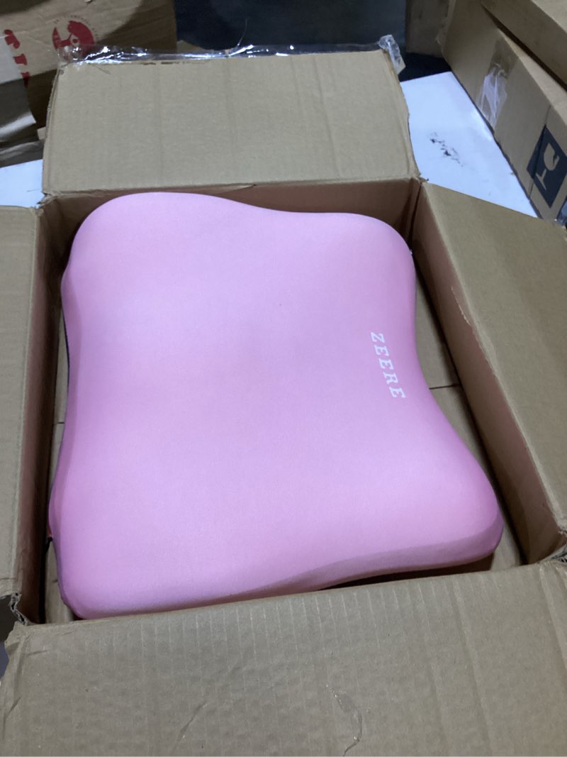 Condition photo showing Good Condition for lumbar support pillow, ergonomic memory foam back cushion for car office chair gaming chair, washable cool-touch cover for lower back support (pink)
