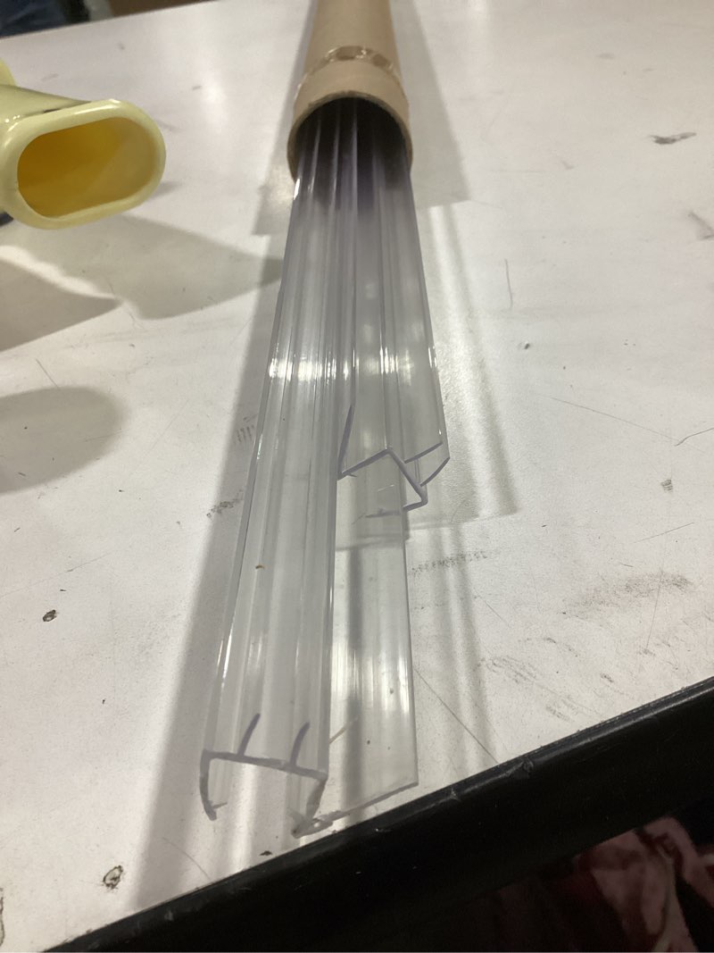 Condition photo showing As Is for Frameless Shower Door Bottom Seal – Stop Shower Leaks and Create a Water Barrier, 36 in., Clear Vinyl (Single Pack) (for 5/16" Glass Sliding Shower Door)