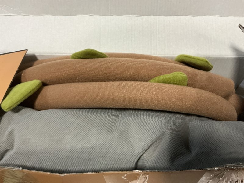 Condition photo showing New/Like New for blissful diary baby play gym & activity mat, leaf shaped baby tummy time play mat with 6 detachable toys, promotes motor skills & sensory development, newborn baby essentials gift, oatmeal beige