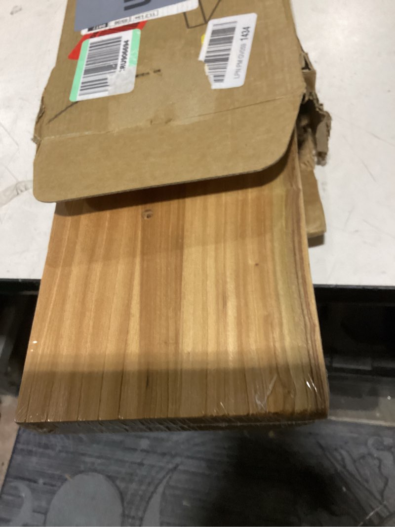 Condition photo showing As Is for 24 inch live edge floating shelves for wall 2 pack shelves for bedroom, bathroom, kitchen, wall mounted rustic solid elm wood floating shelf with invisible bracket for books, decor, storage, natural natural live edge, 24"w, 2pack