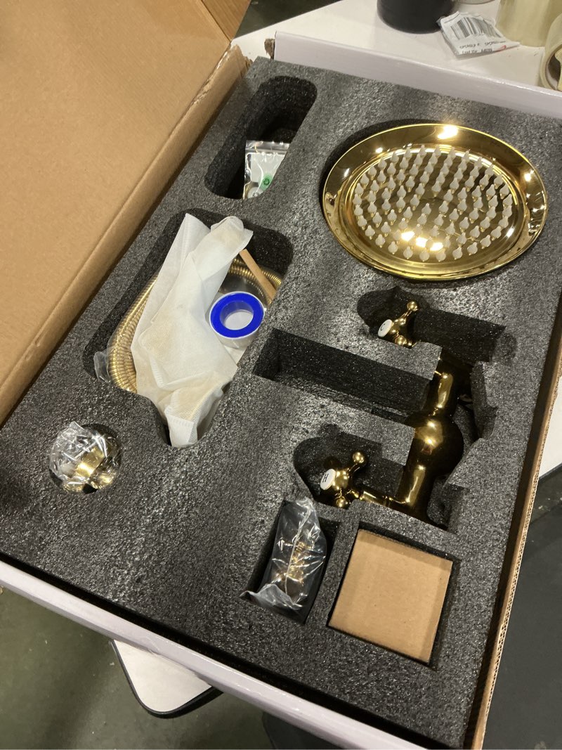 Condition photo showing Good Condition for gotonovo Polish Gold Exposed Bathroom Shower Faucet 8 Inch Rainfall Shower Head System Handheld Spray Bathroom Wall Mount Shower Fixture Set Without Shower Shelf Polished Gold