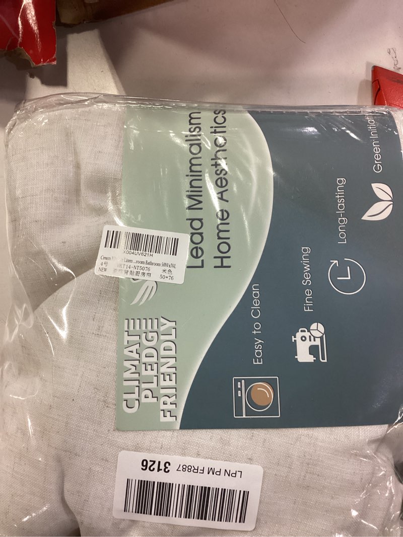 Condition photo showing New/Like New for Nanspring Cream Linen Curtains 76 Inch Length 2 Panels for Living Room Boho Semi Sheer Modern Farmhouse Window Drapes Textured with Back Tab for Bedroom Dining Light Filtering Natural W50 x L76 Natural 50"W x 76"L (Pack of 2)