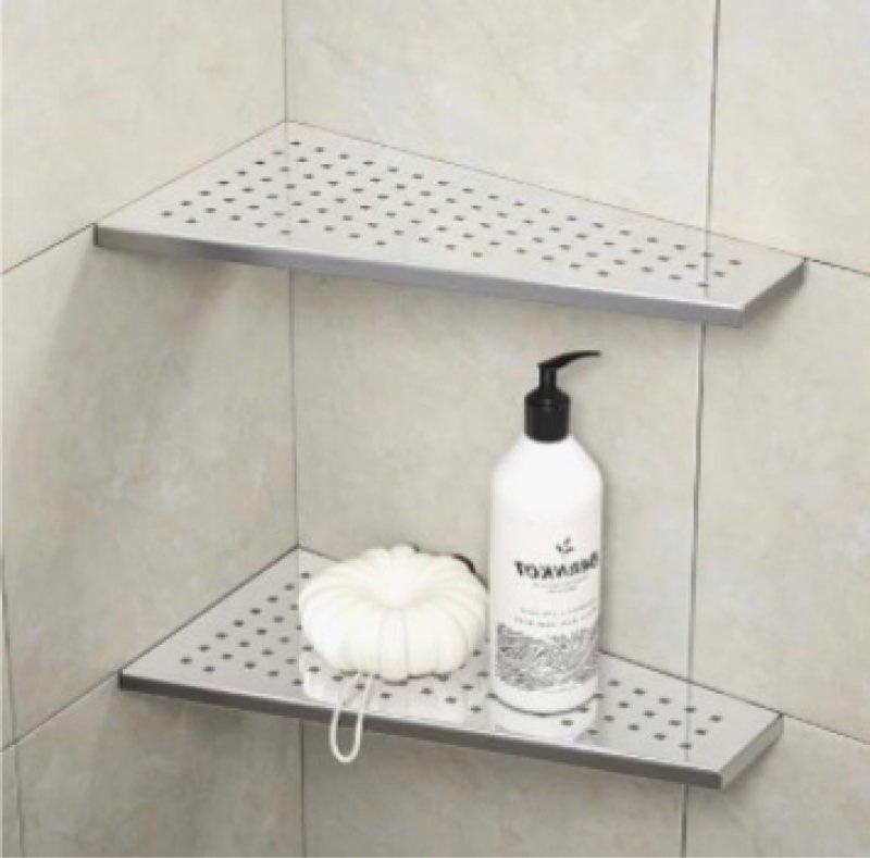 lives 2 Pack Trapezoid Corner Shower Shelves,12"" Recessed Shower Caddy for Tiled Wall,304 Staniless