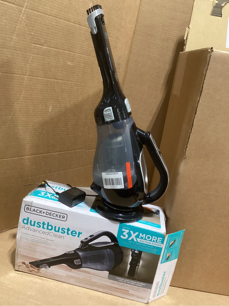 Condition photo showing As Is for BLACK+DECKER dustbuster 20V Hand Vacuum Cordless Rechargeable, Car Vacuum Portable, Powerful Suction AdvancedClean Hand Vac with Extendible Crevice Tool, Flip-Up Brush and Charging Base (BDH2000L)