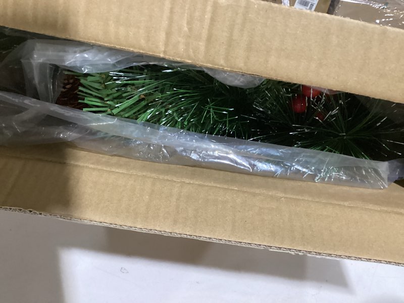 Condition photo showing Good Condition for Christmas Wreath with Suction Cup Hook, 24 Inch Christmas Wreaths for Front Door with 50 LED Lights, Christmas Decor with Glitter, Pinecones, Red Berries, Xmas Wall Windows Decorations Indoor Outdoor