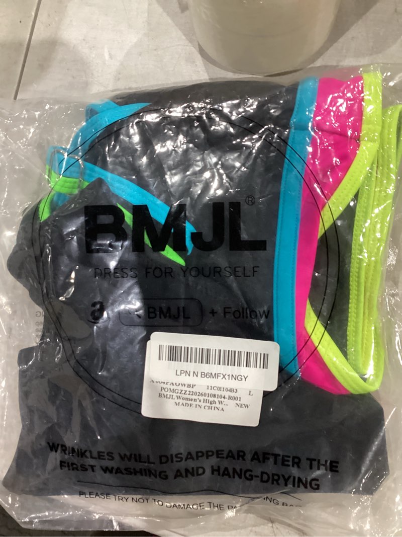 Condition photo showing New/Like New for bmjl women's high waisted bikini sets sporty two piece swimsuits color block cheeky high cut bathing suits rainbow black pink011 large
