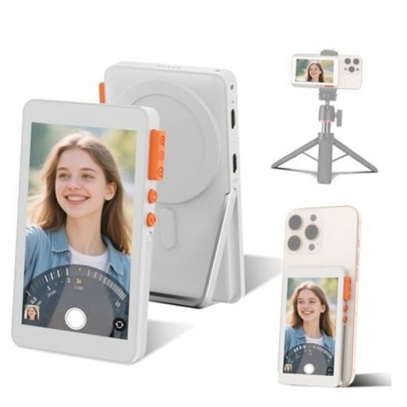 Selfie Monitor Screen for iPhone, Magnetic Screen Mirroring Back Camera Monitor with Desktop Stand 3