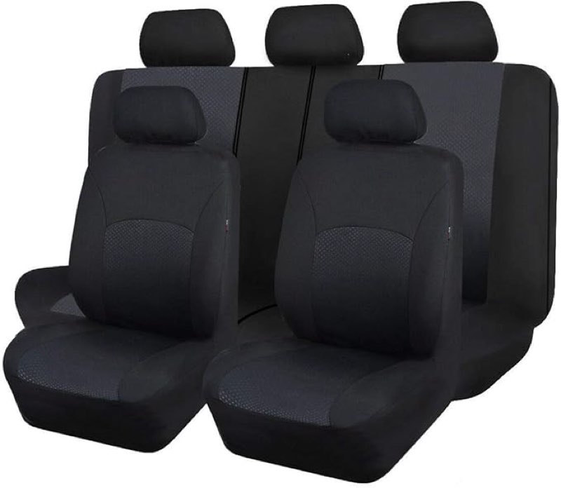 Flying Banner Car Seat Covers Set Front Seats and Rear Bench Polyester Cover Embossed Fabric Block Pattern Black (SIMILAR)