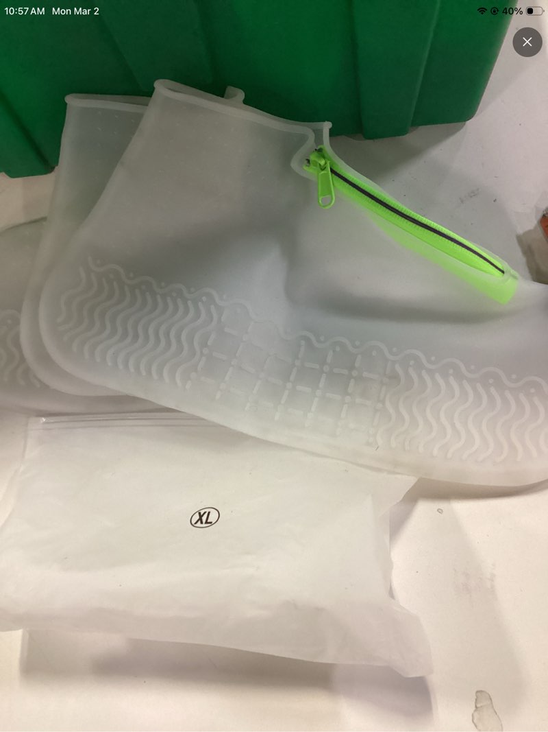 Condition photo showing As Is for Silicone Waterproof Shoe Covers, Upgrade Reusable Overshoes with Zipper, Resistant Rain Boots Non-Slip Washable Protection for Women, Men (XL (Women 11-13, Men 9.5-13), White) XL (Women 11-13, Men 9.5-13) White