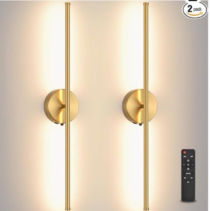 Battery Operated Wall Sconces Set of 2, Battery Wall Sconce with Remote Control, 350°Rotate, LED Rec