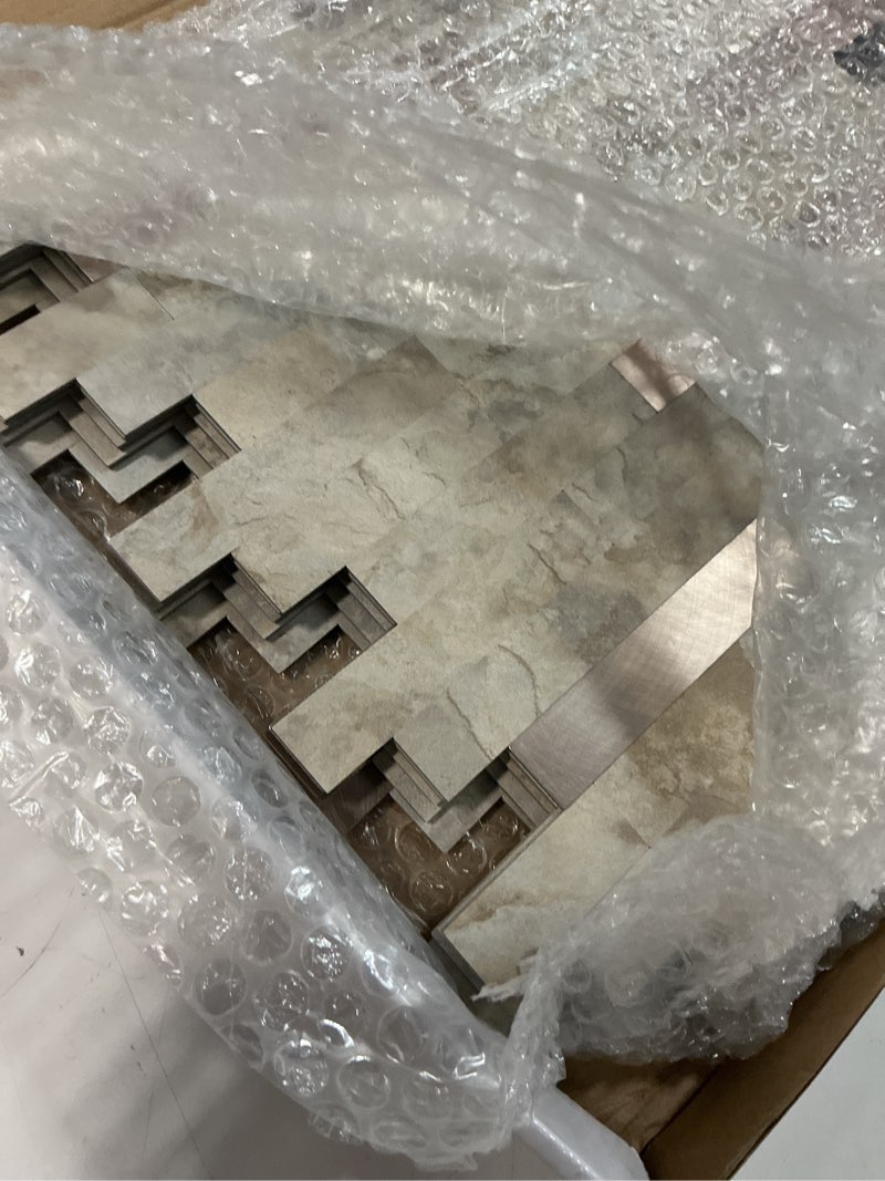 Condition photo showing New/Like New for yipscazo 2026 new upgrade peel and stick backsplash, stick on backsplash tiles for kitchen, bathroom, fireplace (5 sheets, beige rocks + rose gold)5 beige rocks + rose gold