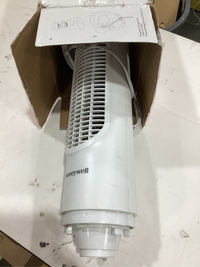 Condition photo showing As Is for honeywell quietset whole room oscillating tower filter fan with remote, white, hyf260