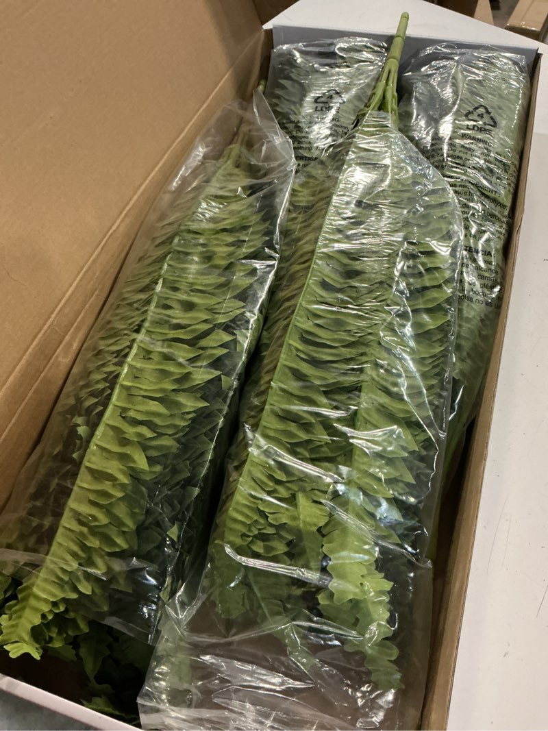 Condition photo showing Good Condition for forest prince 35" fake ferns, 4 large artificial bonston ferns bushes plants with 39 fronds for outdoors garden patio porch entrance low maintain home decor 35" 4 pcs