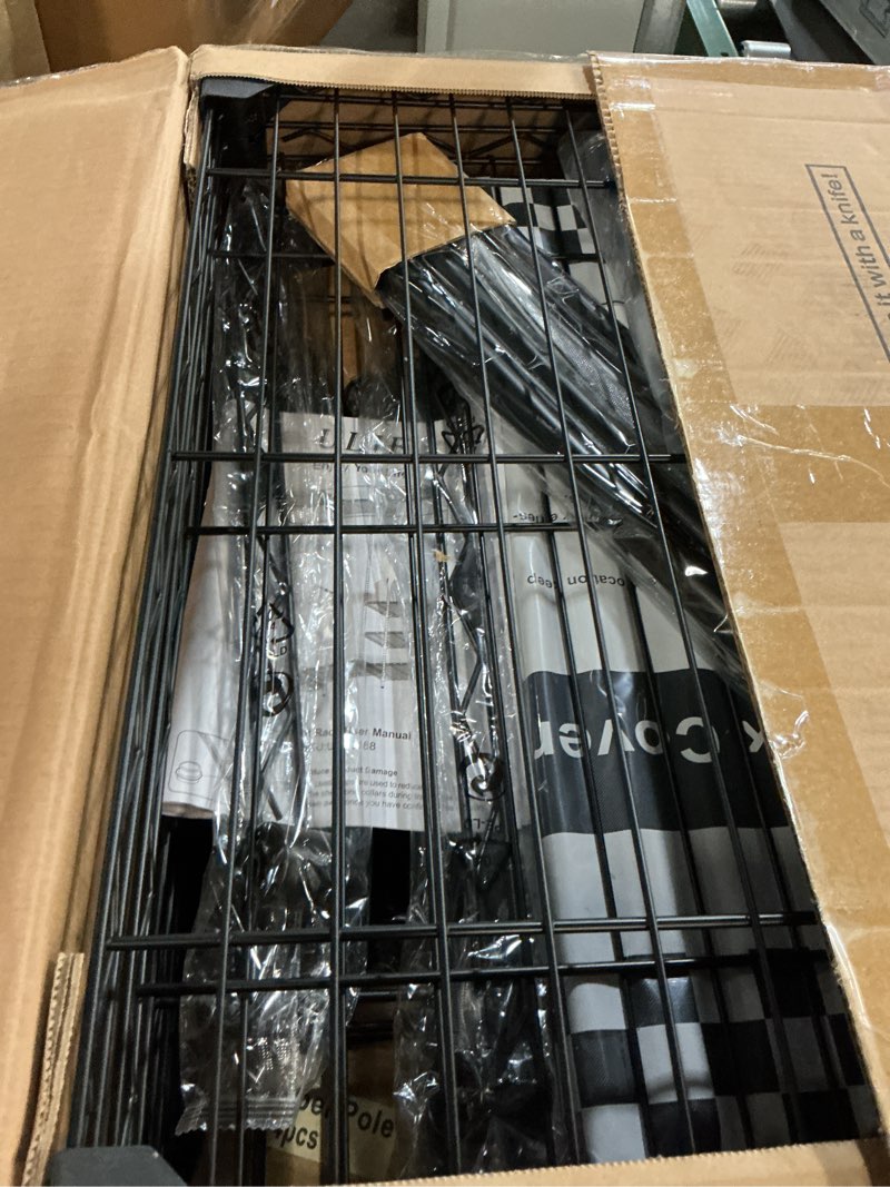 Condition photo showing New/Like New for ulif e13c heavy duty closet organizer system?freestanding clothing racks for hanging clothes?adjustable garment rack 63" w x 16" d x 77" h hold 960 lbs?black clothing rack with black dustproof cover black rack with black cover