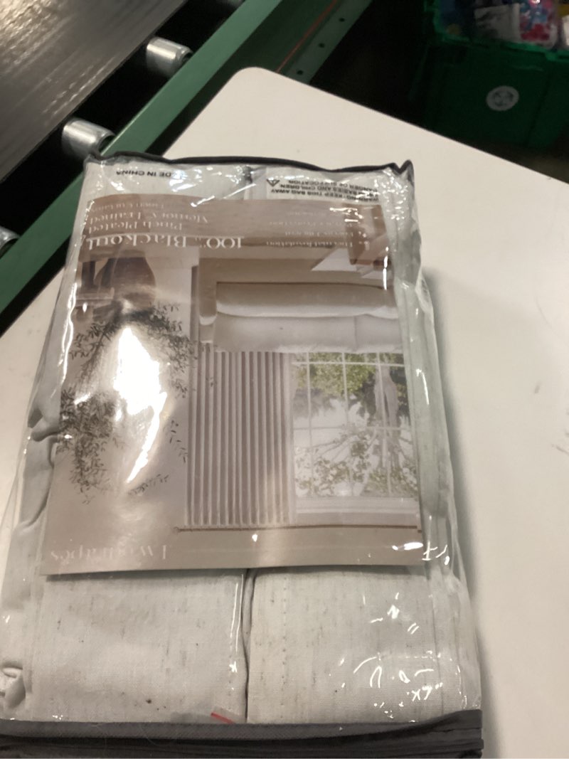 Condition photo showing Good Condition for Natural Pinch Pleated Linen Blackout 105 Inch Curtains 2 Panels for Living Room Bedroom Thermal Insulated 100% Black Out Linen Drapes with Liner Room Darkening Window Curtains 40x105 Natural Linen 40"W x 105"L (Pack of 2)