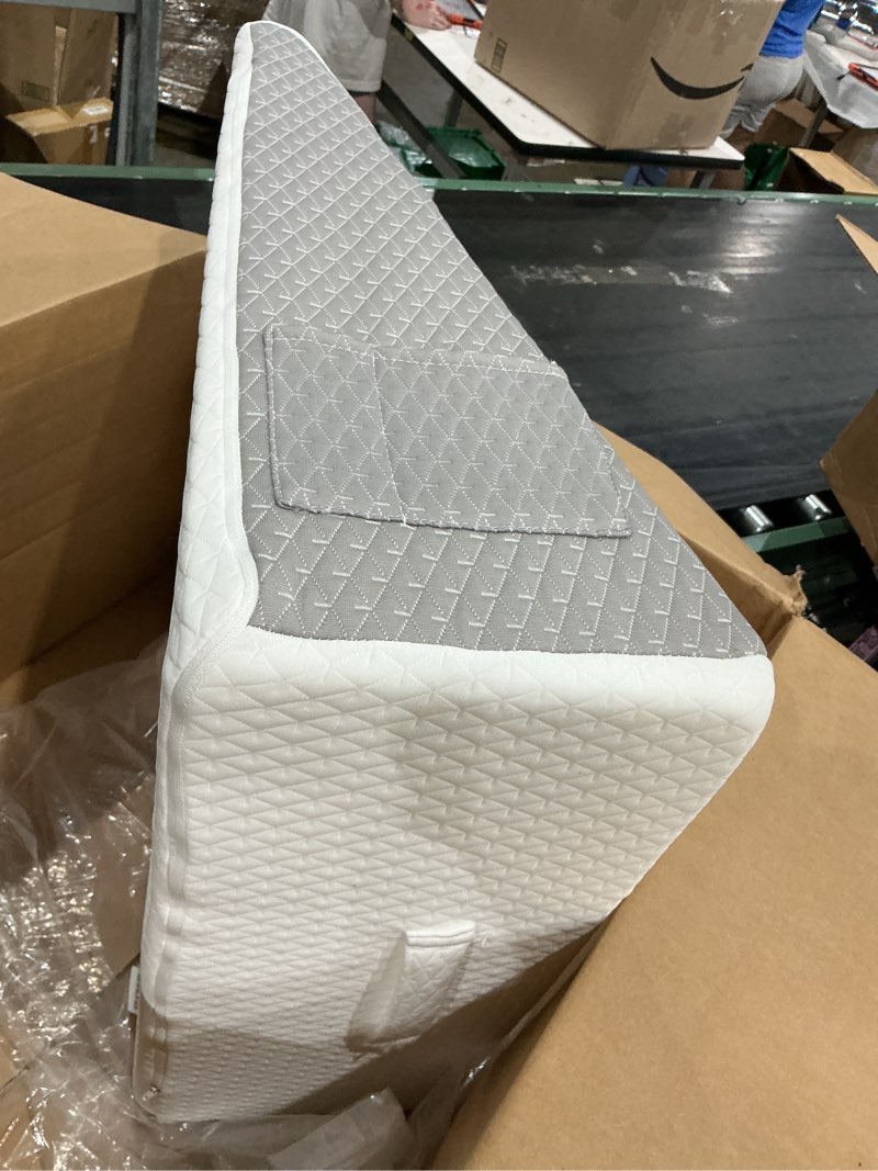 Condition photo showing As Is for memory foam bed wedge pillow, white & grey