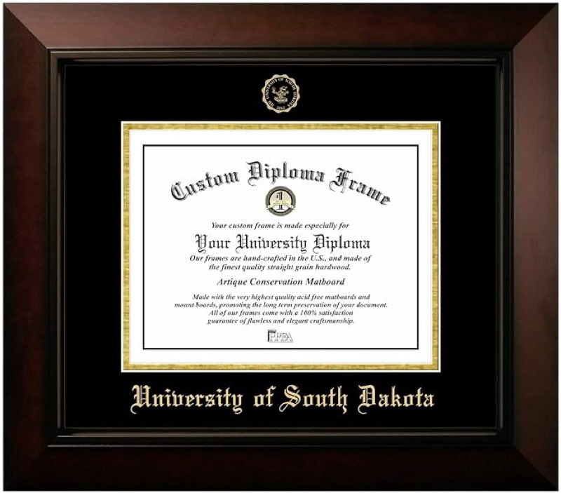 Campus Images University of South Dakota 11w x 8.5h Legacy Black Cherry Gold Embossed Diploma Frame