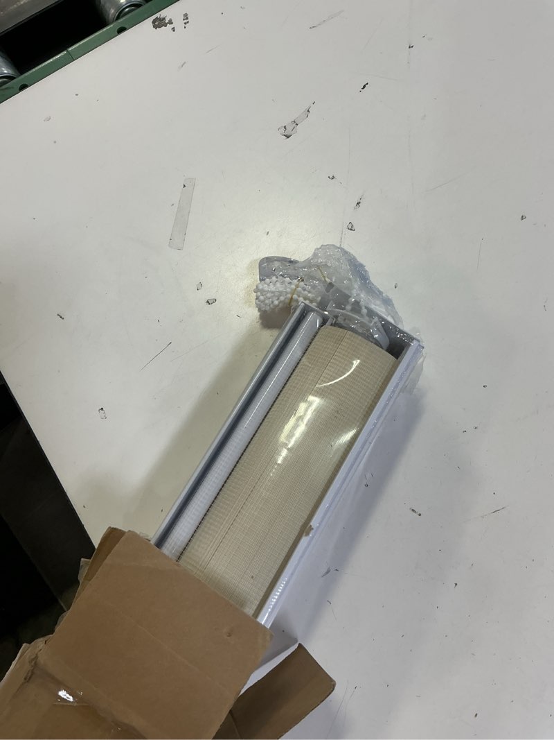 Condition photo showing As Is for Similar Zebra Blinds for Windows Dual Layer Light Filtering Privacy Free-Stop Sheer Shades Light Control for Indoor Windows Zebra Shades for Living Room(53\" W X 72\" H, White) 53\"W x 72\"H White