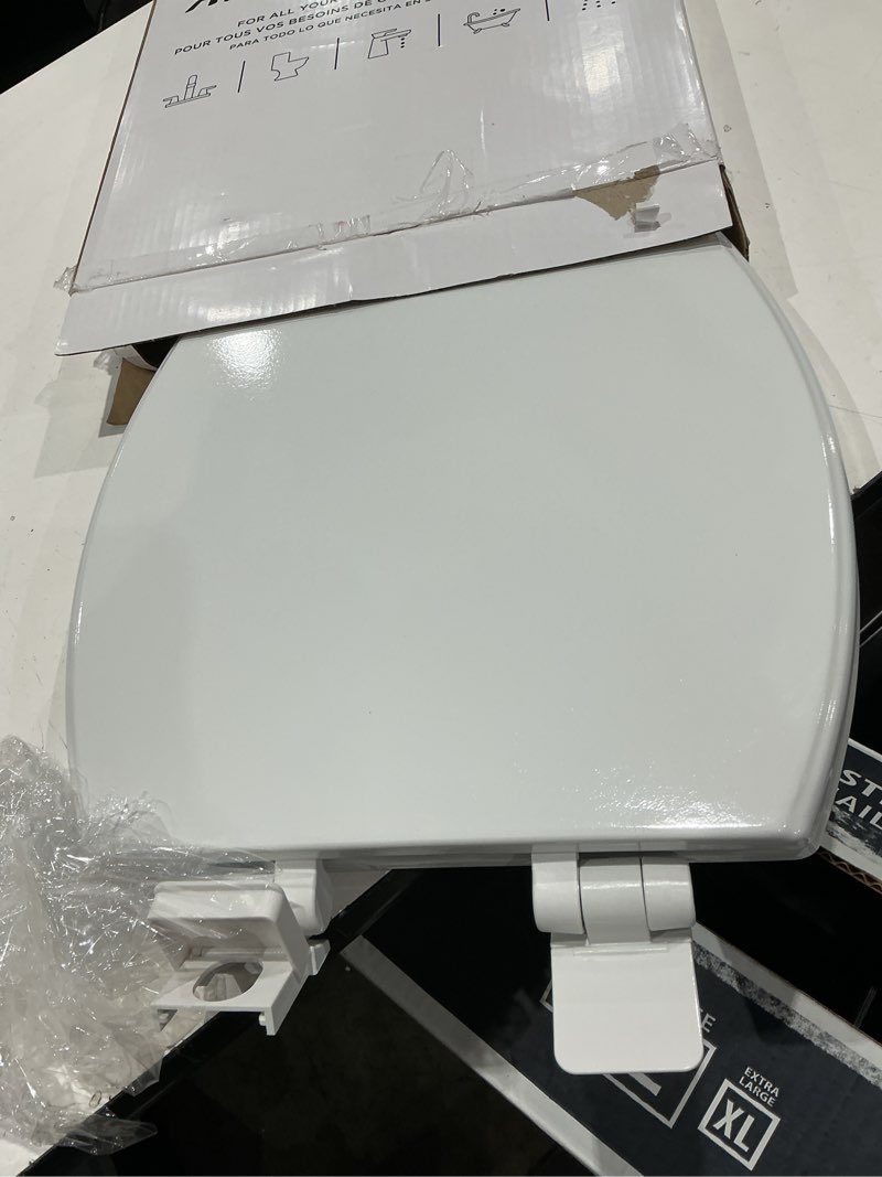 Condition photo showing Good Condition for american standard moments wood white elongated soft close toilet seat