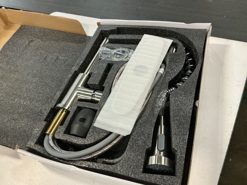 Condition photo showing Good Condition for kitchen faucets, brushed nickel kitchen sink faucet with pull down sprayer single handle with deck plate stainless steel, suitable for farmhouse camper laundry rv bar - owofan 9009sn classic brushed nickel