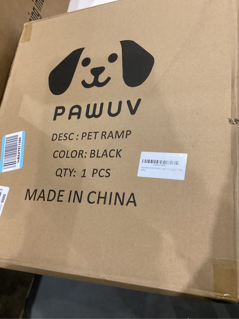 Condition photo showing New/Like New for Dog Ramp for Car, Portable Folding Aluminum Pet Ramp with Non-Slip Paw Print Surface. Extra Wide Portable Ramp for Large, Small & Senior Dogs to Get in Cars, SUVs, Trucks & Beds, 71" Long & 17" Wide