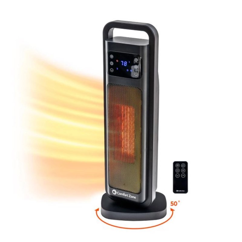 comfort zone 26 inch oscillating digital tower heater with remote control  