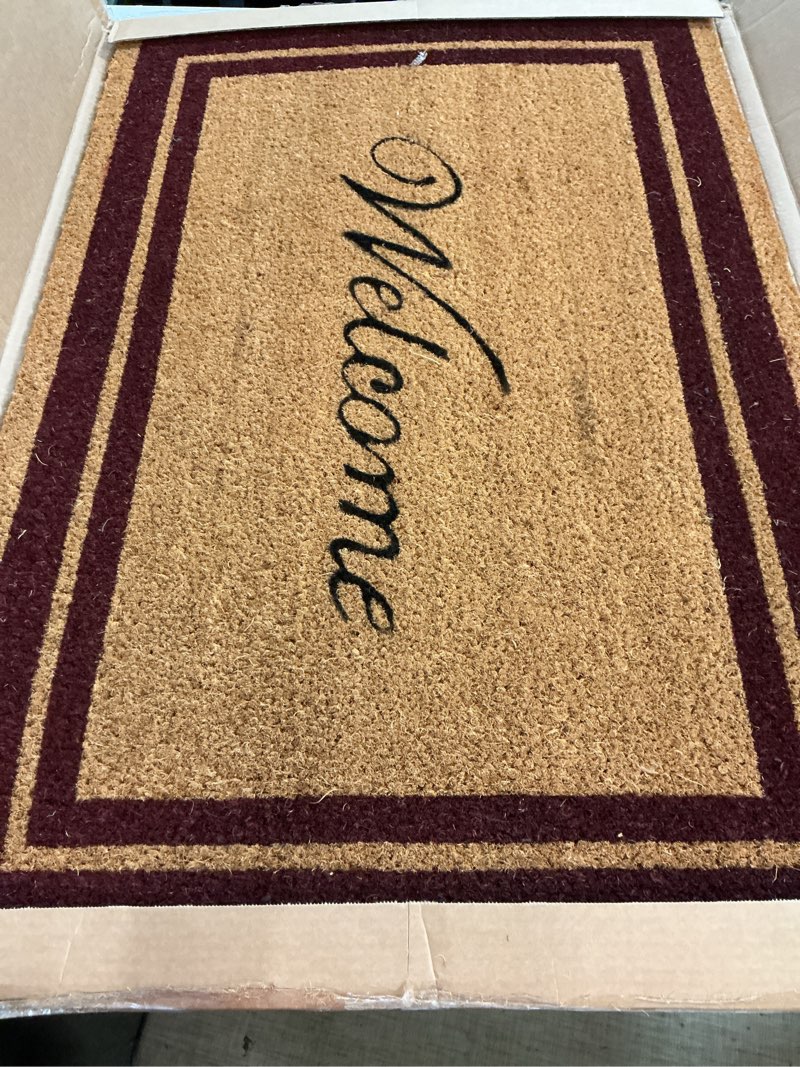 Condition photo showing Good Condition for calloway mills border welcome doormat 24" x 36" (burgundy) 2' x 3' (rectangular) burgundy