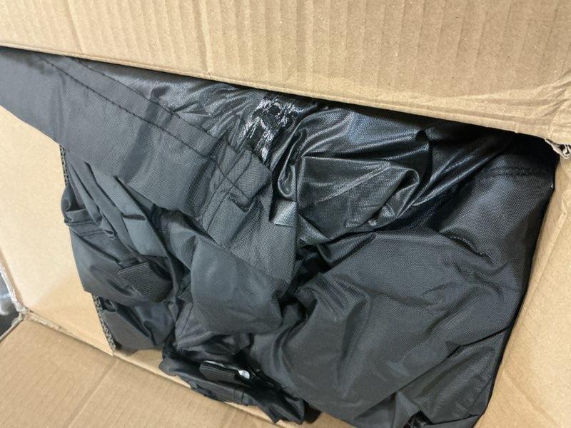 Condition photo showing As Is for boat cover with ratchet to tighten the hem,1200d heavy duty boat covers,17-19ft hurricane-proof bass boat cover,100% waterproof bass tracker cover with motor cover for trailer,mooring,black black length: 17'-19' beam width up to: 96"