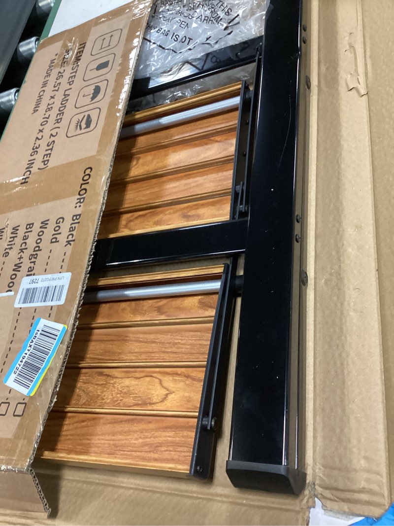 Condition photo showing Good Condition for Taranta 2 Step Ladder,Aluminum Lightweight Folding 2 Step Stool with Anti-Slip Wide Pedal, 330lbs Capacity Step Ladder for Household,Kitchen,Office - BlackWoodgrain Black&woodgrain 2 Step