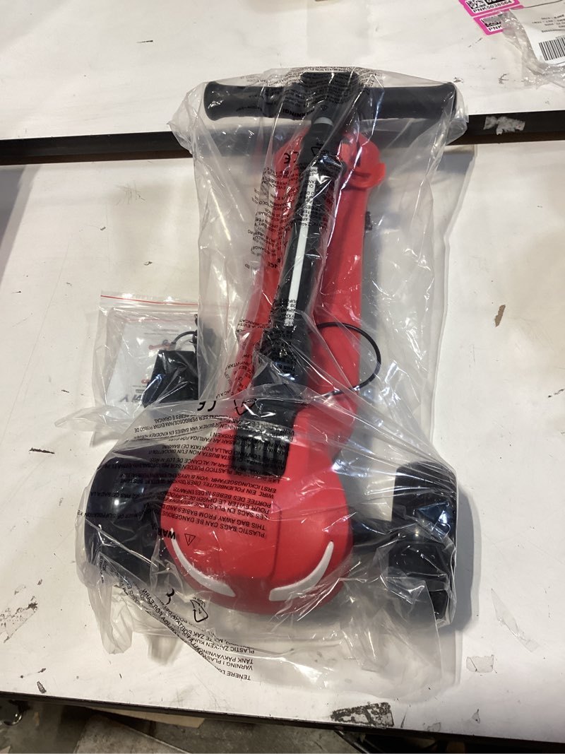Condition photo showing Good Condition for 24v electric scooter for kids w/150w powerful motor, thumb throttle, lcd screen, bluetooth, light-up stem deck & wheels, 3 adjustable heights, 5mph safe speed, 3 wheel electric scooter for kids red