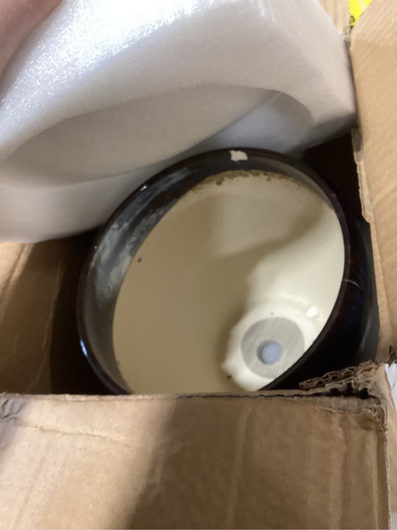 Condition photo showing As Is for 8 Inch Ceramic Planter Pot with Drainage Hole and Saucer, Ceraimc Plant Pot Round Flower Pot for Indoor Plants Outdoor Garden Planter, Blue