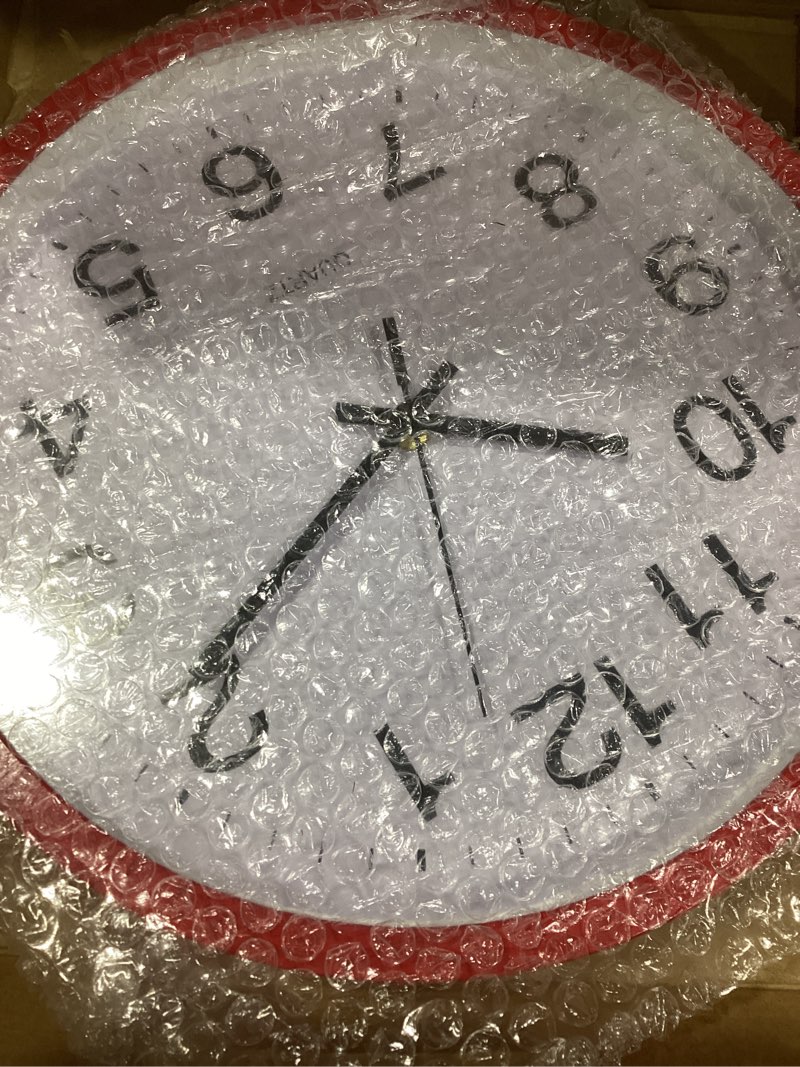 Condition photo showing New/Like New for Wall Clock Modern Simple Style Round Plastic Decor Clock Non-Ticking Silent Quartz Movement Wall Clocks for Home/Office/School/Living Room/Bedroom/Kitchen (Red, 12 Inch) Red 12 Inch