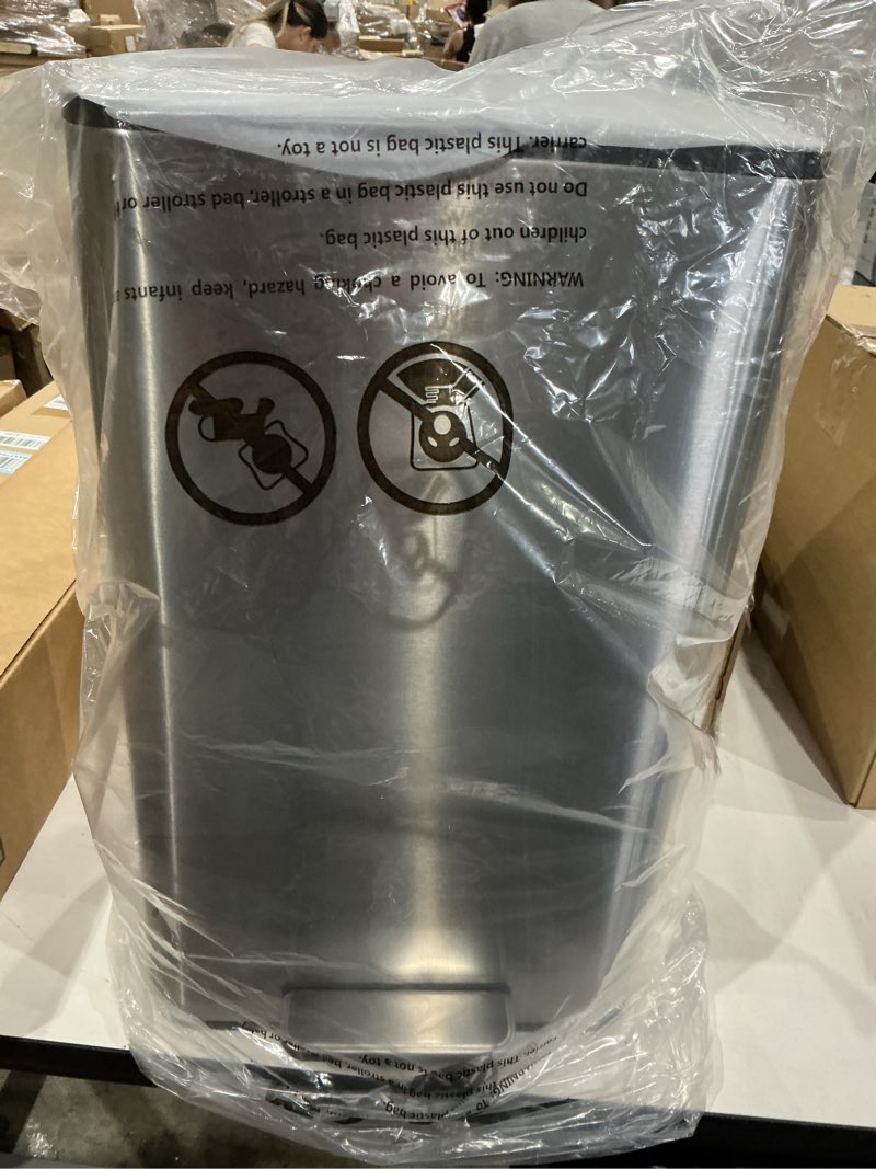 Condition photo showing New/Like New for 8 gal kitchen trash can, 30l recycling or garbage bin, brushed stainless steel waste basket, soft&quiet close dustbin, with step-on pedal, removable inner bucket, for home, office, living room silver 8 gal